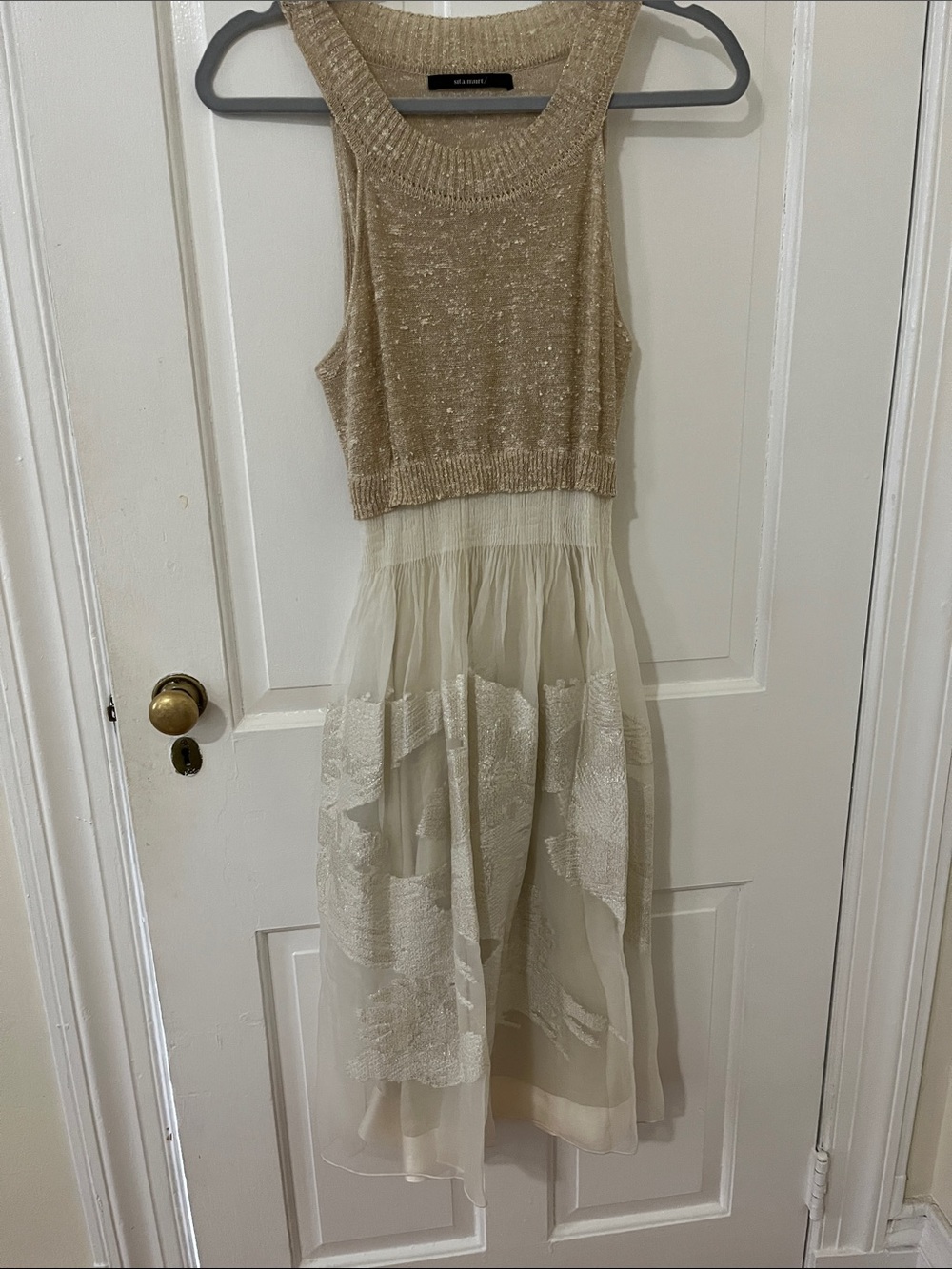 Sita Must  Gold Knit Bodice with Cream Chiffon Appliquéd Skirt